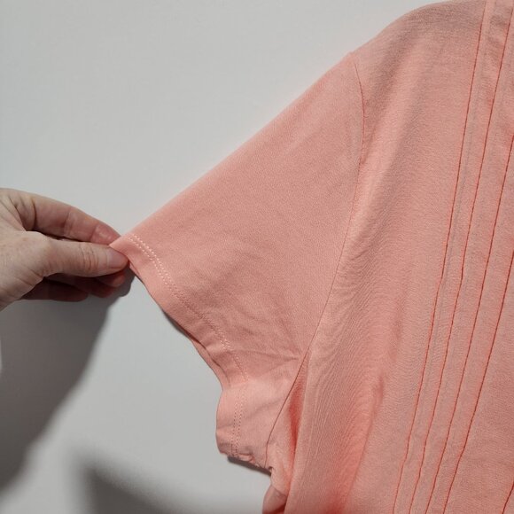 Lands' End Women's Light Weight Short Sleeve Top Shirt Pleats Pink Peach Large - Picture 4 of 7